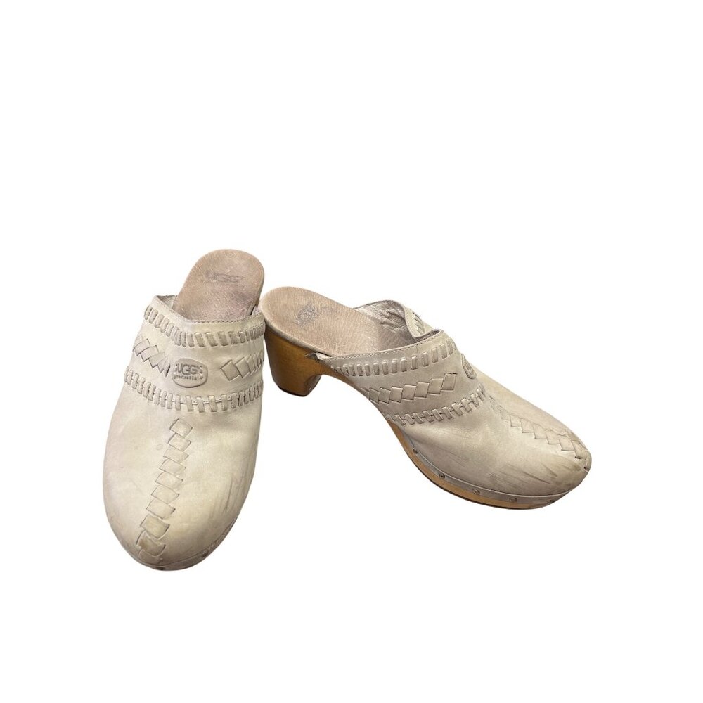 Ugg Australia wms tan leather slip clogs mules sz 9 SKU 9881